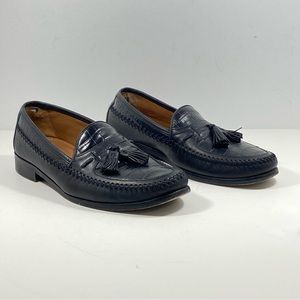 Domani Mens 8 M Croc Print Black Tassels Round Toe Dress Slip On Loafers Shoes